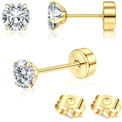 Adramata 2 st titanörhängen för kvinnor och män platt baksida örhängen 14K guld titanörhängen små broskörhängen tragus helix piercing smycken push in titanörhängen 2/3/4 mm