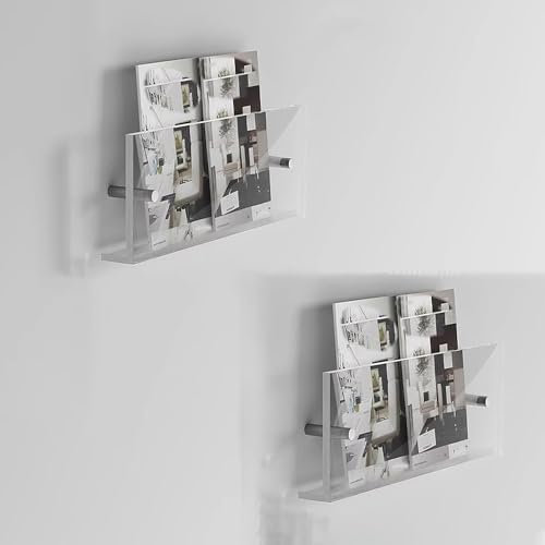 Zeitschriftenständer aus transparentem Acryl, Wandmontage, für Wohnzimmer und Badezimmer, A3, A4, A5, A6, Prospekthalter und Umschlag-Ordner, Organizer (30 cm), 2 Stück