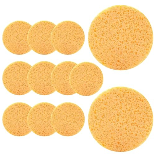12Pcs Large Facial Sponges Reusable Natural Face Sponges Cleansing Puff Mask Sponges Make Up Remover Sponges Pads Cellulose Sponges Face Wash Sponge Reusable Round Face Sponge for Facial Cleaning SPA