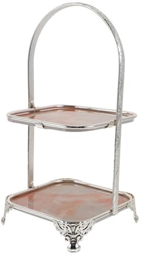 BEBEMOKO Supporto Decorativo Per Dolci Ferro Alzata Due Per Torte Quadrate Vassoio Stabile Per Dessert Stile Elegante Per Feste e Eventi