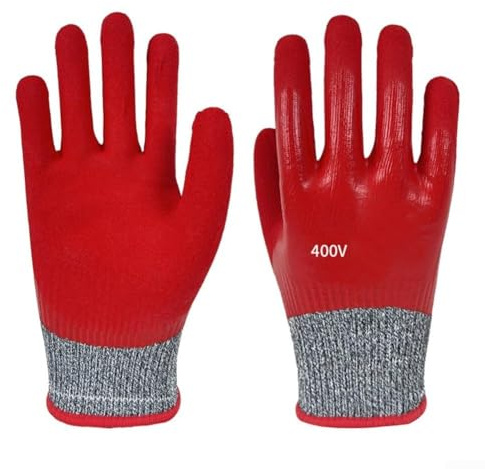 Cut-resistant Insulated Gloves - PPE Work Gloves for Electricians - Touch Screen Compatible Safety Gloves for Live Wire Handling（Red ）
