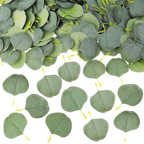 ParPix 100 Stück Künstliche Eukalyptusblätter Konfetti, Groß 7,5cm Eukalyptus Blätter Streudeko,Hochzeit Tischdeko Eukalyptus Confetti,Eukalyptusblätter Deko Blätter Konfetti,Grün Streudeko Hochzeit
