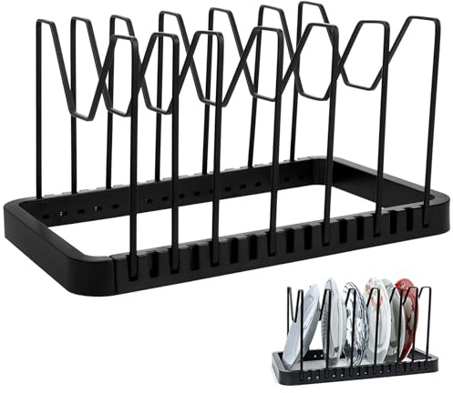 Topfdeckelhalter, Pfannenhalter für Schubladen Organizer, 32-57 cm Erweiterbarer Topfdeckel Organizer Küche Schrank mit 10 verstellbaren Fächern für Töpfe und Pfannen Organizer Aufbewahrung