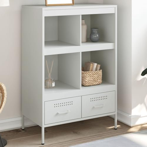 prissent Sideboard Aufbewahrungsschrank Buffetschrank Beistellschrank für Wohnzimmer Schlafzimmer oder Küche Metallgestell Mehrzweckschrank Industrie-Stil Weiß 68x39x101,5 cm