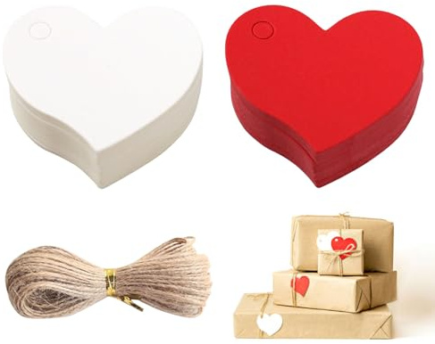 LunarCharm 200 Stück Herz Geschenkanhänger Klein, mit Hanfseil, Herz Anhänger Papier, Faschingsdeko DIY, für Valentinstag Hochzeit Geburtstag Kommunion Feiertags Dekoration