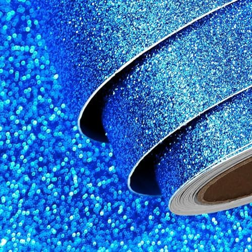 FunStick Glitzerfolie Selbstklebend Blau Glitzer Tapete Selbstklebend 40CM x 2M Klebefolie Glitzer Blau Folie für Möbel Kinder Aufkleber Wandfarbe Plotter Glitzer Papier zum Basteln Plotterfolie