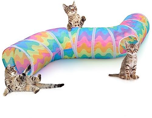Hedgeink Tunnel pour Chat en S–Tunnels de Jeu avec Jouets, Tunnel Pliable pour Chat d’Intérieur, Lapin, Cochon d’Inde, Furet, Hamster, Chiot, Chaton