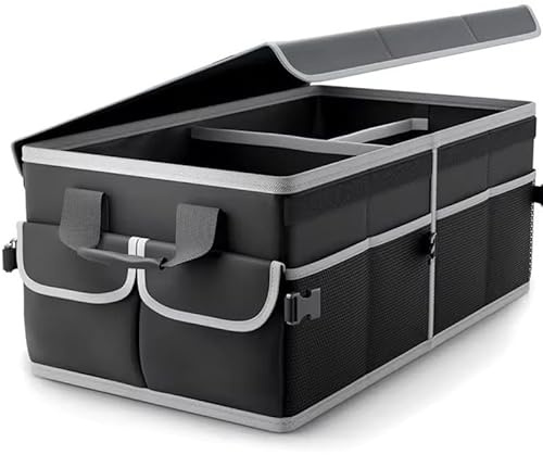 Kofferraum Organizer für Audi A6 Avant C8 2018-2023, Kofferraumtasche mit Deckel Stabil & rutschfest Verstellbare Sicherungsriemen Auto Faltbox