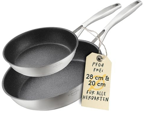 SILBERTHAL Induktion Pfannen Set - Bratpfannen 2er Set - Induktionsgeeignet - 28cm & 20cm - Edelstahl - Beschichtet