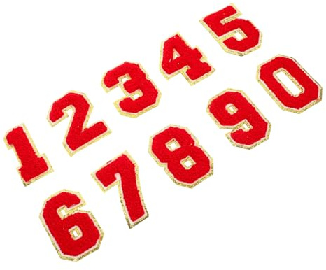 HAPINARY 10 Pezzi Adesivi Digitali Toppe Per Vestiti Cappello Di Toppa Toppe Glitterate Toppa Adesivi Lettere Di Paillettes Cerotti Maglie Costume Distintivi Numerici Rosso Poliestere
