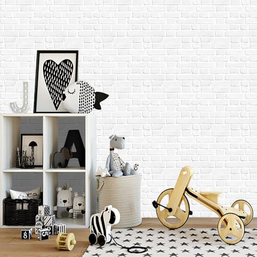 Papier Adhesif pour Meuble Briques Blanches Abstraites Papier Peint Adhesif Mural Vinyle Autocollant pour Meuble Cuisine Porte Salon Chambre Mur Imperméable Stickers Meuble 2P (45x100 cm)