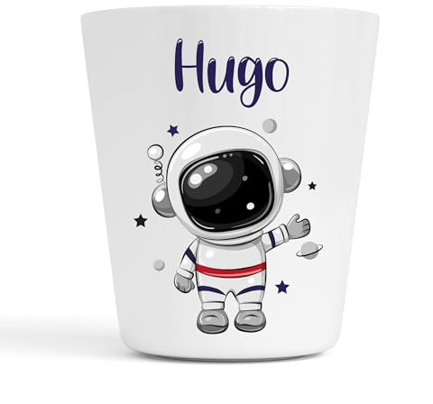 Générique Gobelet en Plastique pour Enfants | Gobelet Personnalisé avec Nom |Verre Plastique Incassable Personnalisé (Astronaute Hugo)