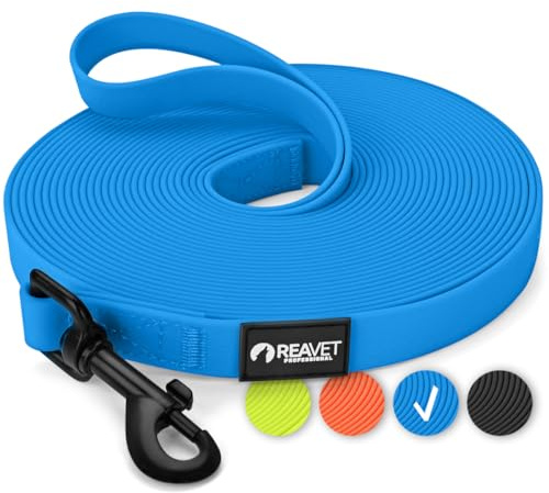 ReaVET Schleppleine für Hunde 10 Meter, Blau I Robuste & wasserfeste Hundeleine lang I Übungsleine mit Griff, Trainingsleine Laufleine für große & kleine Hunde