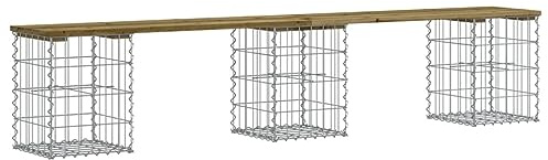 Homvdxl Garden Gabion Bench, Outdoor Bench with 3 Gabion Baskets, Rust Resistant, 203x31x42 cm, Galvanised steel, for Indoor, Outdoor, Patio, Park, Rustic