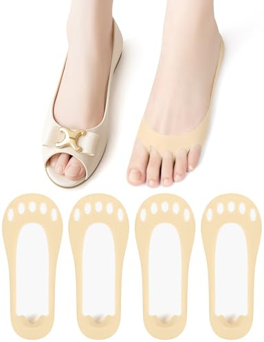 Kiiwah 4 Pares Calcetines Invisibles Mujer, Antideslizante Invisibles Verano Corte Bajo Pinkies Mujer Calcetines Náuticos para Zapatos Planos, Mocasines, Tacones Altos, Zapatillas Deportivas