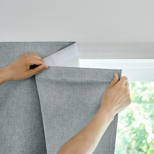 Jilron Türvorhang Blickdicht Klebend 100% Lichtundurchlässig Ohne Bohren Indoor Schlafzimmer Wohnzimmer Sonnenschutz Fenster Innen Wärmeschutz (Hellgrau-H182 x B64 cm) 1er-Pack