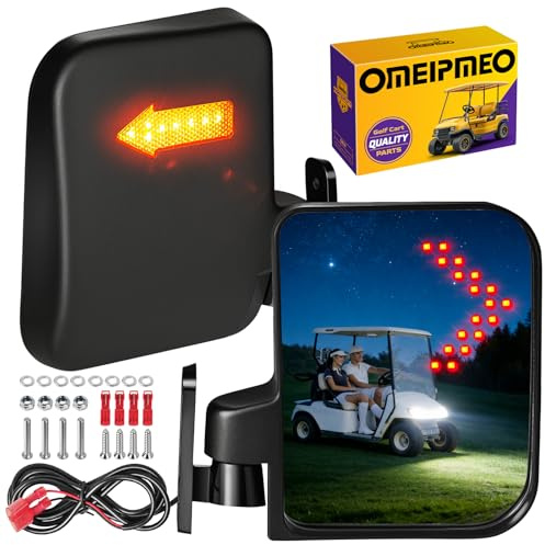 Golf Cart Mirrors, Golf Cart Side Mirrors with LED Turn Signal Light, Universal Rear View Mirror for Club Car EZGO YAMAHA, Left & Right Pair, Street Legal, Easy Bolt-On Installation, Enhanced Safety