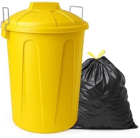 TECHZOCO Cubo de Basura con tapa, cubo basura Industrial, Cubo basura Plástico con asas metálicas, Contenedor residuos, 55 cm alto x 44 cm Diámetro superior, Capacidad 51 Litros