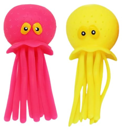 2 Oktopus-Wasserbomben-Spielzeuge, Badespielzeug aus Gummi, Badespielzeug aus Gummi für Kleinkinder,geeignet für Pools und Badewannen,Partyspielzeug für Jungen und Mädchen ab 3 Jahren (Rosa und Gelb).