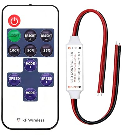 LifgWas LED Controller, Dimmer RF11 Schlüssel, DC 5V-24V 6A Wireless Remote, Pour LED Luminaires Monochromes, Für Einfarbige Leuchten, Für Punktlichtquellen, Weiche Lichtstreifen, Wandlampen