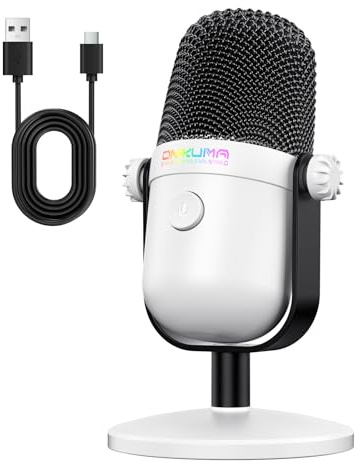 Microphone de jeu avec suppression du bruit et bouton muet, microphone à condensateur USB pour streaming/enregistrement, design ultra compact, compatible avec PC/Mac/PS4/PS5, podcast/YouTube/Twitch