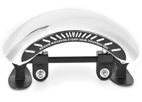 Funien Specchietto Retrovisore per Moto con Visione Ultra Grandangolare 180 con Specchio Convesso HD, Supporto Centrale per la Maggior Parte delle Motociclette, Cromato, Universale,