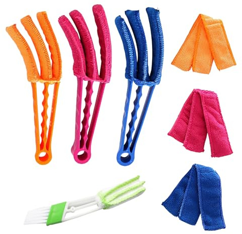 3 Pcs Venetian Blind Cleaner Set, Blind Duster Cleaner Multi-Purpose | with 3 Extra Sleeves, 1 Pcs 2 in 1 Mini Duster, for Blinds Air Conditioner Car AC Vent