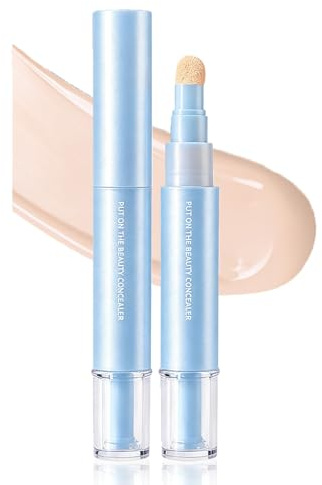 Concealer Ögonringar, täckpenna och ljusare, 2-i-1-ansikte, högpigmenterad med svamphuvud, utjämnande och fuktgivande, täckpenna för mörka ringar, rodnad och finnar (kallvit)