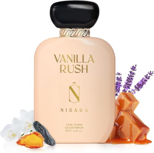 Nisara Vanilla Rush Perfume for Women | Long-Lasting Eau de Parfum with Ambery Vanilla Notes | Orchid, White Floral, Amber, Patchouli & Musk Wood Scent | Premium Women’s Fragrance | 100ML