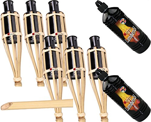Gartenfackel Garten Bambusfackel Bambusfackeln Gartenfackeln 90cm Moritz Öllampen Bambus Deko Fackel incl. 2 Liter Lampenöl (6 Fackeln und 2 X Lampenöl)