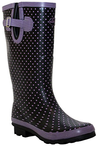 New Womens Ladies Extra Wide Calf Snow Rain Mud Festival Waterproof Wellington Boots Wellies Sizes UK 4-8 (UK 5, Navy/Lilac Spots)