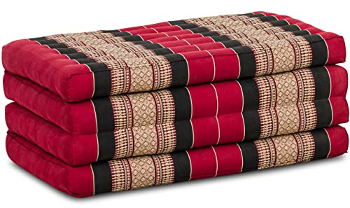 livasia Nachhaltige Klappmatratze aus Kapok - 200x80x8cm - Gästematratze, Faltbare Matratze für Van, ökologische Yogamatte, klappbares Gästebett, Liege für Garten und Balkon (Rot/Schwarz)