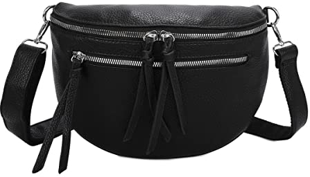 Damen Tasche Gürteltasche Crossbody Leder Optik Hüfttasche Bauchtasche Umhängetasche Cross-Over Bodybag Schultertasche Handytasche Leder Optik Schwarz XL