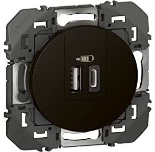 LEGRAND - Prise Double Chargeur USB-A + USB-C 3A/15W dooxie - Conforme Directive CEE - Repiquage sur Prise 2P+T - Noir