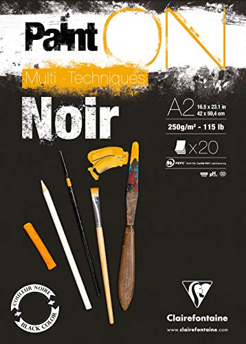 Clairefontaine 975171C Block Paint'On (20 Blatt, kopfseitig geleimt, 250g, DIN A2) 1 Stück schwarz