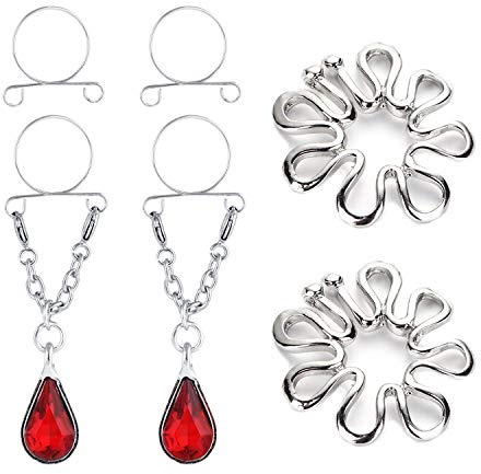 Vcmart 2 Pares de Anillos Falsos para pezones con Colgantes de Acero Inoxidable no Perforados Bar Piercing para joyería