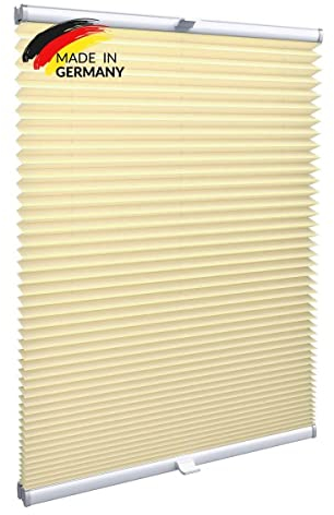 Gardinen21 Plissee nach Maß zum Kleben | Jalousien Rollo mit Klebefunktion | Sonnenschutz und Sichtschutz | Maßgefertige Fenster & Türen Rollos in Beige/Creme