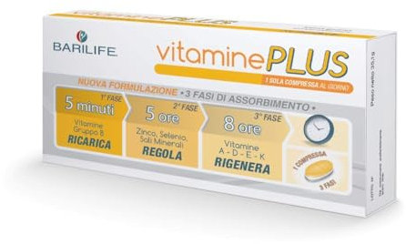 Barilife - Vitamine PLUS 30 Compresse - Supporto Energetico Quotidiano - Rilascio Controllato di Nutrienti - Assorbimento Completo - Senza Glutine e Zucchero