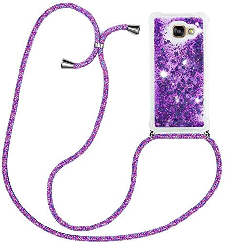 Fodral för Samsung Galaxy A3 2017 skal med Snodd band - bling glitter kvicksand vätska gnistra ransparent mjuk silikongel TPU Bumper stötabsorberande skyddande fodral case - lila