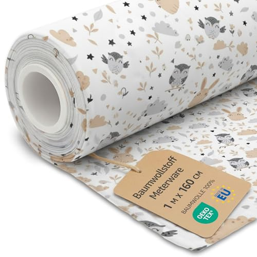 Tessuto al metro cotone 1M x 160 cm - Tessuti e stoffe per cucito creativo decorazione e fai da te Stoffa ideali per abbigliamento arredamento Oeko-Tex Gufi