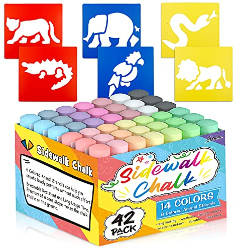 feela Straßenkreide, 42 Stück Straßenmalkreide in 14 Farben, ungiftige Strassenkreiden für Kinder, Jumbo-Kreide für Familie & Schule, abwaschbare Kreide für Malen auf Straßen, Tafeln und Spielplätzen