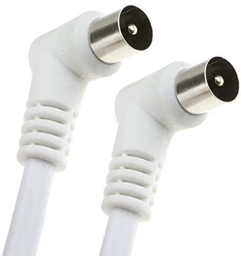 kenable RF Fly Lead Right Angle Male Plug to Plug Coaxial TV Freeview Cable 1m White [1 metres]
