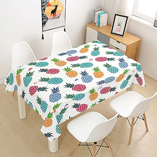 Oduo Tischtuch Pflegeleicht Polyester wasserdichte Rechteckige 3D Tischdecke Abwaschbar Wachstuch für Desktop Dekorative Tuch Hotel Bankett Party Garten (Farbige Ananas,140x240cm)