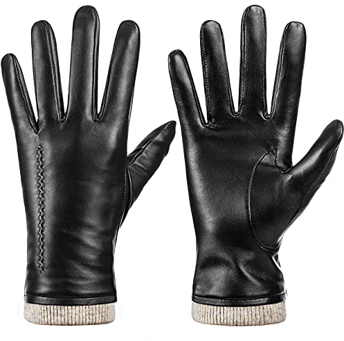 Dsane Winter Lederhandschuhe für Frauen, Touchscreen Texting Warm Driving Gloves by (Schwarz, M)