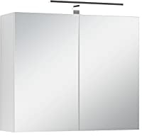 byLIVING Spiegelschrank Spree, Korpus Mattweiß Spiegeltüren | Hängeschrank, Soft-Close-Funktion, inkl. LED-Beleuchtung, Badschrank mit Stecker- und Schalterdose, B 70, H 60, T 20 cm