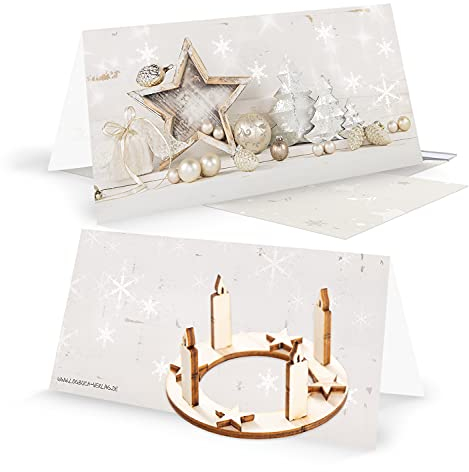Logbuch-Verlag 3 Weihnachtskarten mit Umschlag + Adventskranz aus Holz - Klappkarten ohne Text für Kunden Mitarbeiter Weihnachtspost