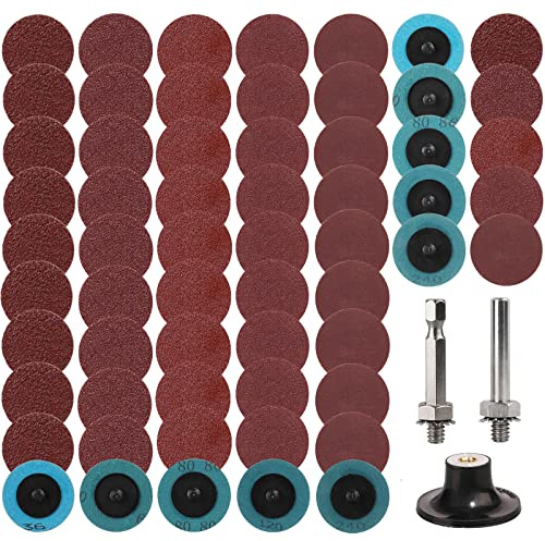 BRESUCNY 50mm Schnellwechselscheiben 63 Stück Scheiben Körnung 36-240 | Schnellwechselscheiben mit 1/4 Zoll Pad Halter