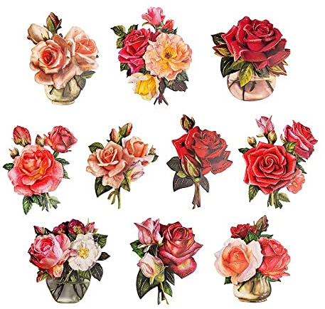 Ideen mit Herz 3-D Motive, ausgestanzt, ca. 7-10 cm, 10 Stück im Beutel | Bilder zum Basteln & Dekorieren | Grußkarten selber machen | Bildmotive für Scrapbooking & DIY-Deko (Edle Rosensträuße)