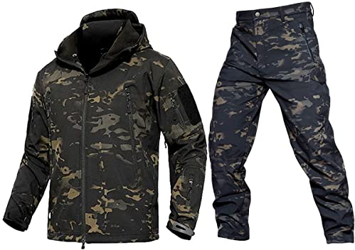 Czen Taktische Jacke und Hose für Männer, Kostüm, Kampfuniform, Jagd, Camo, Militär, 2 Stück, Set aus Kleidung Multicam der Armee, Black CP, L