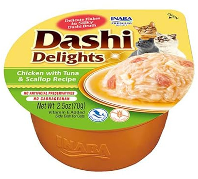 INABA Dashi Delights Katzenfutter Nass 100% Natürliches Hähnchenfleisch | Getreidefrei, Zuckerfrei, ohne künstliche Aromen, 86% Feuchtigkeit | Premium Katzen Leckerlies in Brühe 70 g (1er Pack) | Hochwertige Zutaten, Getreidefrei, Zuckerfrei, ohne künstliche Aromen, 86% Feuchtigkeit, Premium Katzen Leckerlis in Brühe